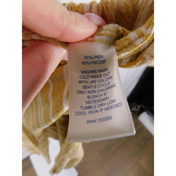 Per Se Pants Womens Yellow White Striped Linen Blend Drawstring Elastic Waist - Picture 11 of 11